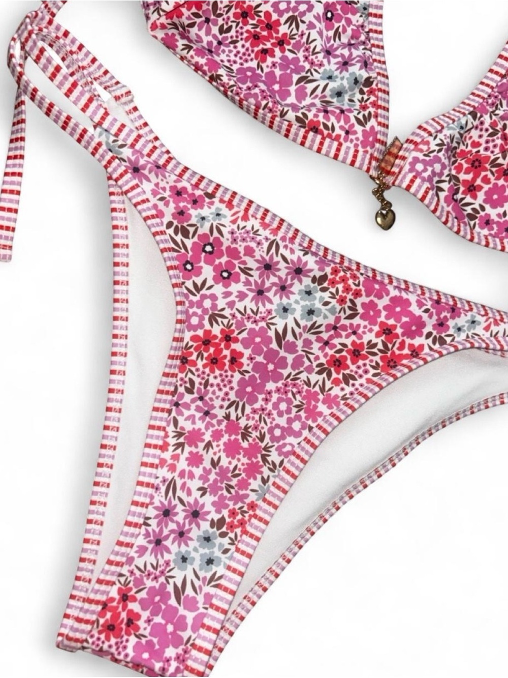 Floral Pink Triangle String Bikini Set - Picture 2 of 5